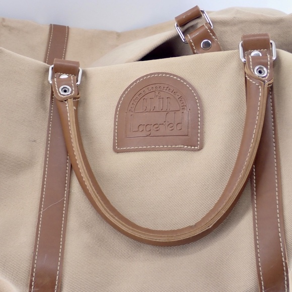 Parfums Lagerfeld Paris Le Club Travel Canvas Tote Duffel Bag Brown Tan XL VTG - Picture 9 of 14